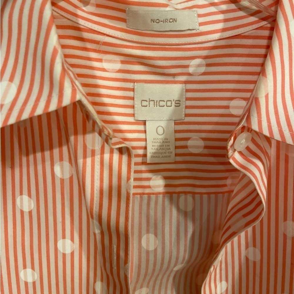 Chico’s Pink Stripe and White Polka Dot Blouse - Picture 5 of 7